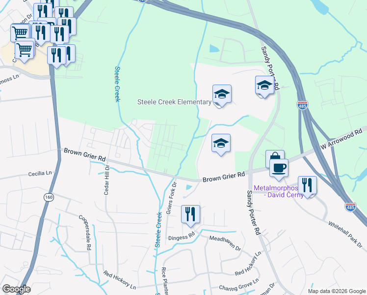 map of restaurants, bars, coffee shops, grocery stores, and more near 4000-4008 Gallant Lane in Charlotte
