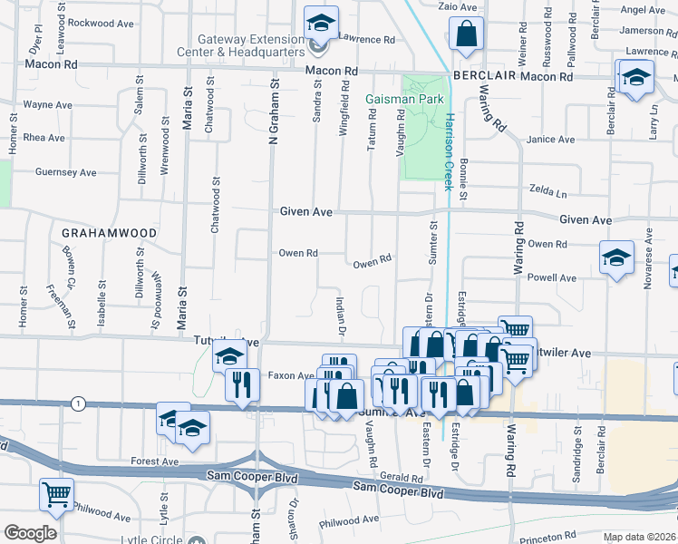 map of restaurants, bars, coffee shops, grocery stores, and more near 810 Indian Drive in Memphis