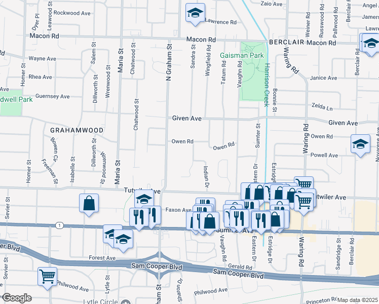 map of restaurants, bars, coffee shops, grocery stores, and more near 4068 Indian Drive in Memphis