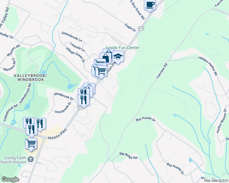 map of restaurants, bars, coffee shops, grocery stores, and more near 6320 Hixson Pike in Chattanooga
