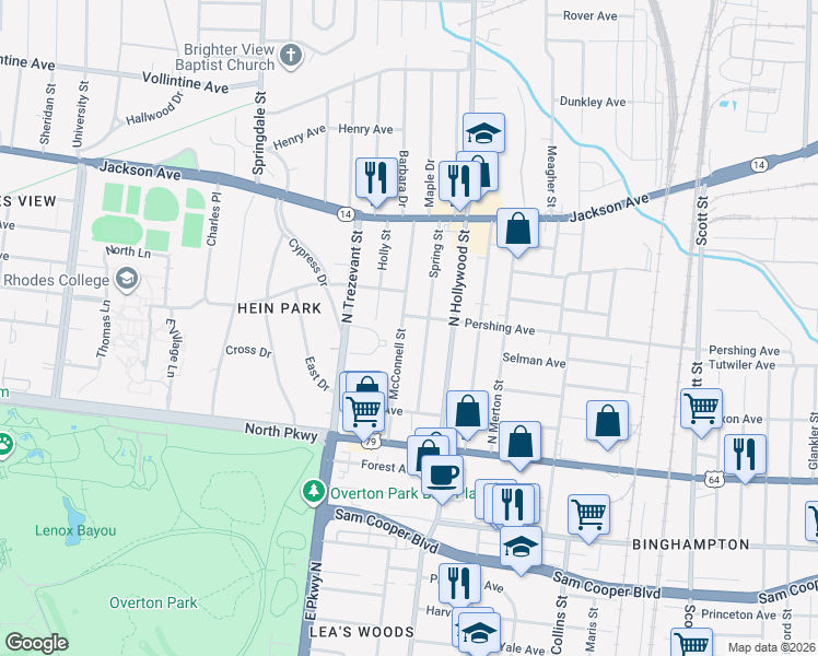 map of restaurants, bars, coffee shops, grocery stores, and more near 690 McConnell Street in Memphis