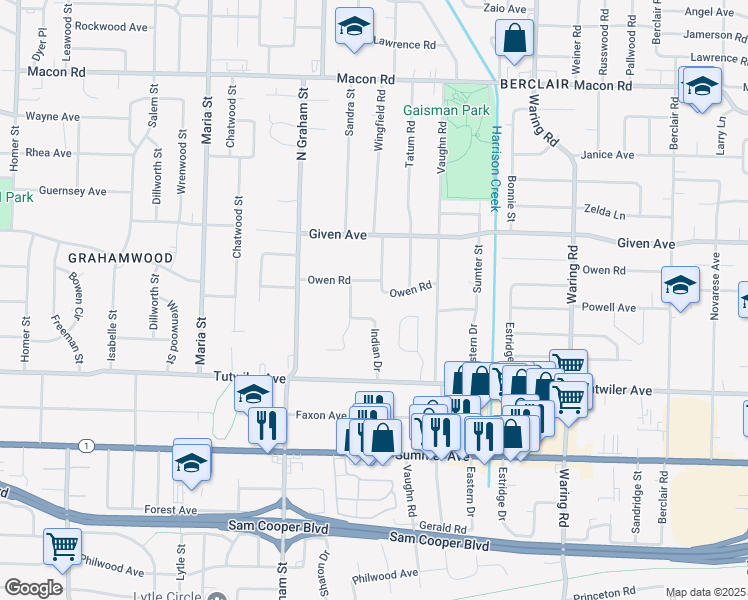 map of restaurants, bars, coffee shops, grocery stores, and more near 810 Indian Drive in Memphis