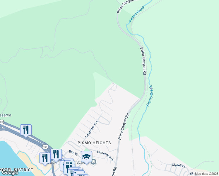 map of restaurants, bars, coffee shops, grocery stores, and more near 1213 Longview Avenue in Pismo Beach