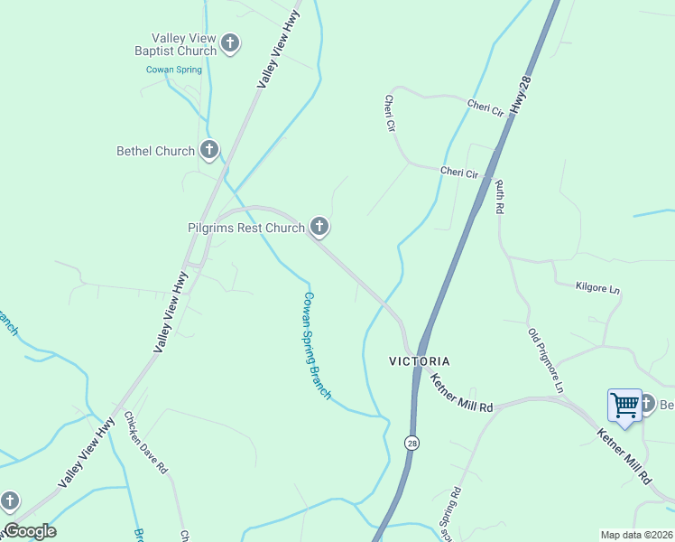 map of restaurants, bars, coffee shops, grocery stores, and more near 716 Ketner Mill Road in Whitwell