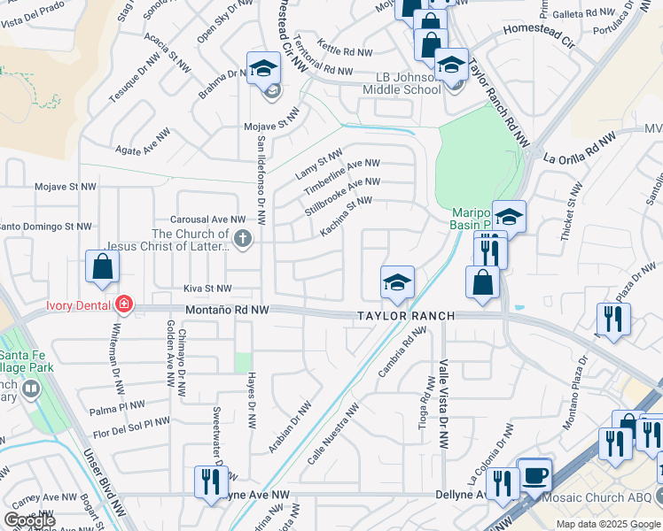 map of restaurants, bars, coffee shops, grocery stores, and more near 5616 Wingate Avenue Northwest in Albuquerque