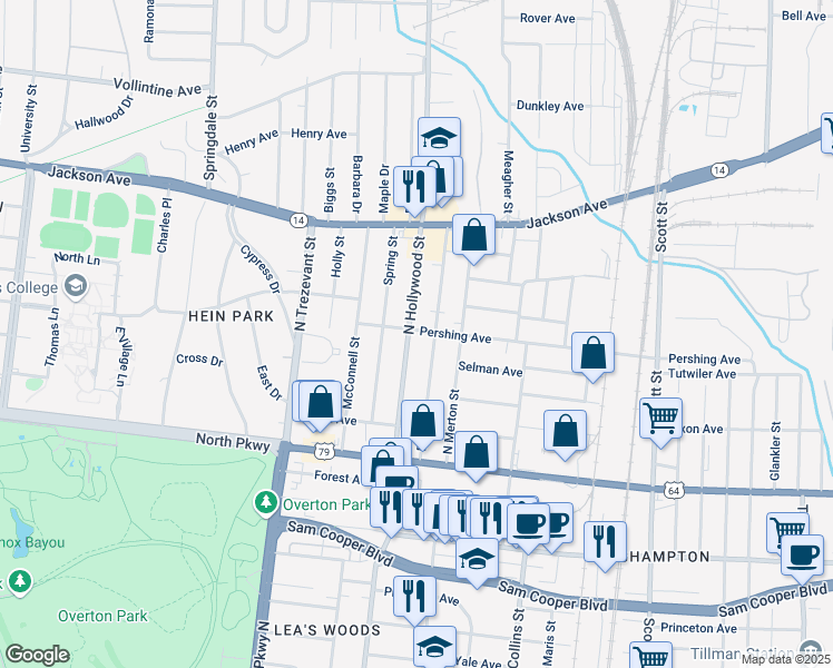 map of restaurants, bars, coffee shops, grocery stores, and more near 679 Eva Street in Memphis