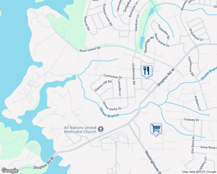 map of restaurants, bars, coffee shops, grocery stores, and more near 5547 Mount Mansfield Road in Charlotte