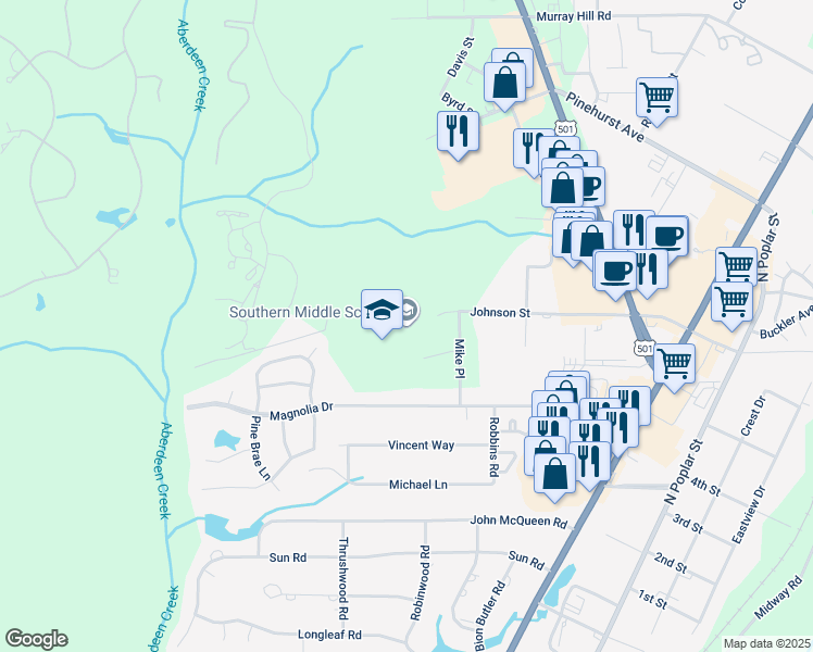 map of restaurants, bars, coffee shops, grocery stores, and more near 717 Johnson Street in Aberdeen