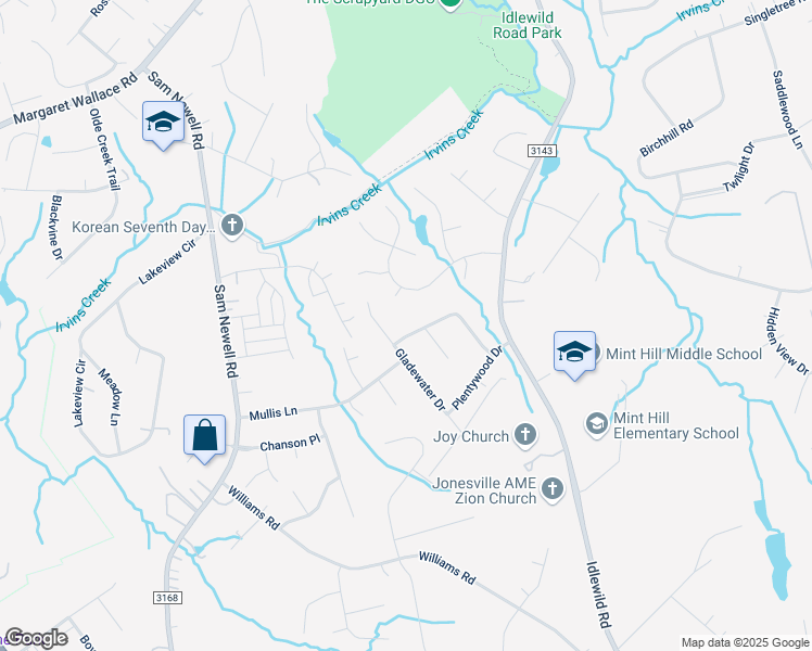 map of restaurants, bars, coffee shops, grocery stores, and more near 11100 Hallmark Drive in Matthews