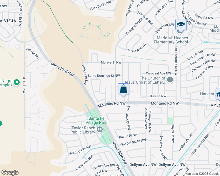 map of restaurants, bars, coffee shops, grocery stores, and more near 6119 Jamers Place Northwest in Albuquerque