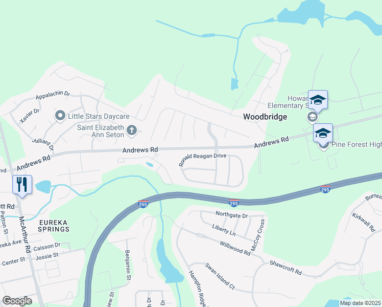 map of restaurants, bars, coffee shops, grocery stores, and more near 832 Ronald Reagan Drive in Fayetteville