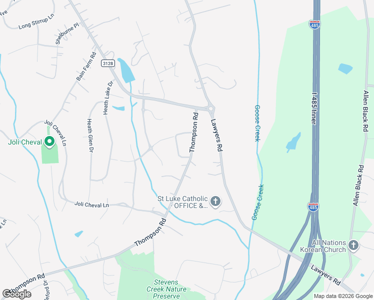 map of restaurants, bars, coffee shops, grocery stores, and more near 16350 Thompson Road in Mint Hill