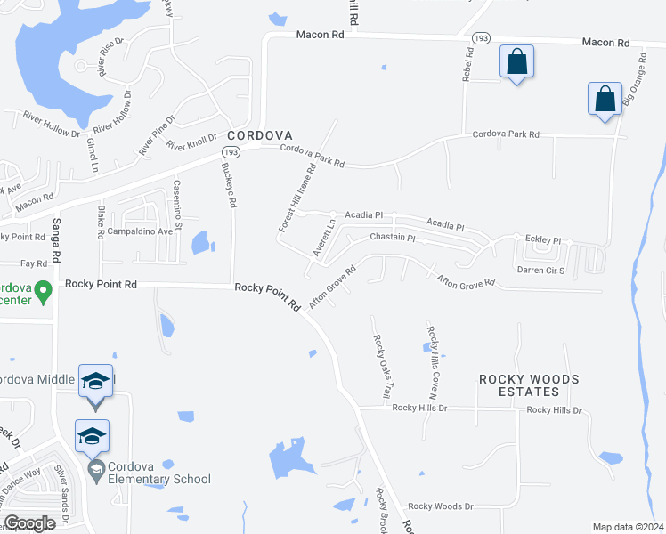 map of restaurants, bars, coffee shops, grocery stores, and more near 9141 Chastain Place in Shelby County