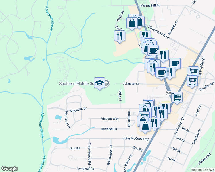 map of restaurants, bars, coffee shops, grocery stores, and more near 717 Johnson Street in Aberdeen
