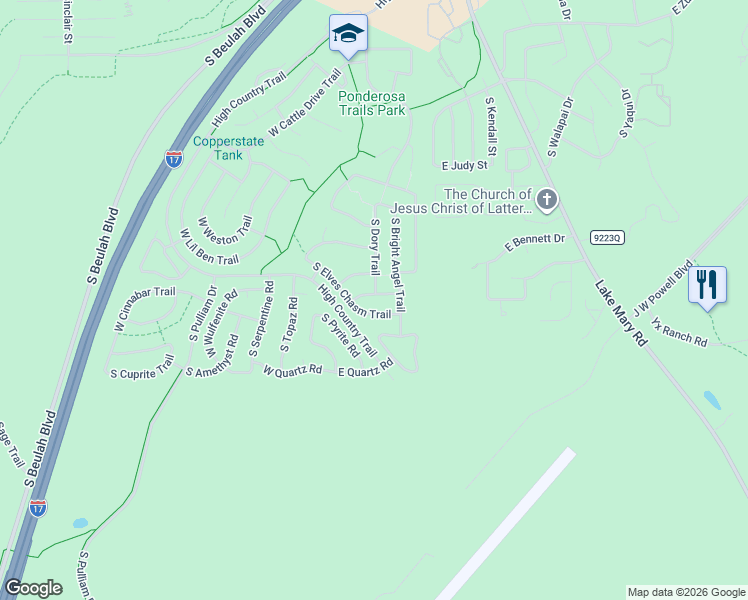 map of restaurants, bars, coffee shops, grocery stores, and more near 4883 South Elves Chasm Trail in Flagstaff