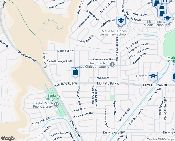 map of restaurants, bars, coffee shops, grocery stores, and more near 6208 Picture Rock Place Northwest in Albuquerque