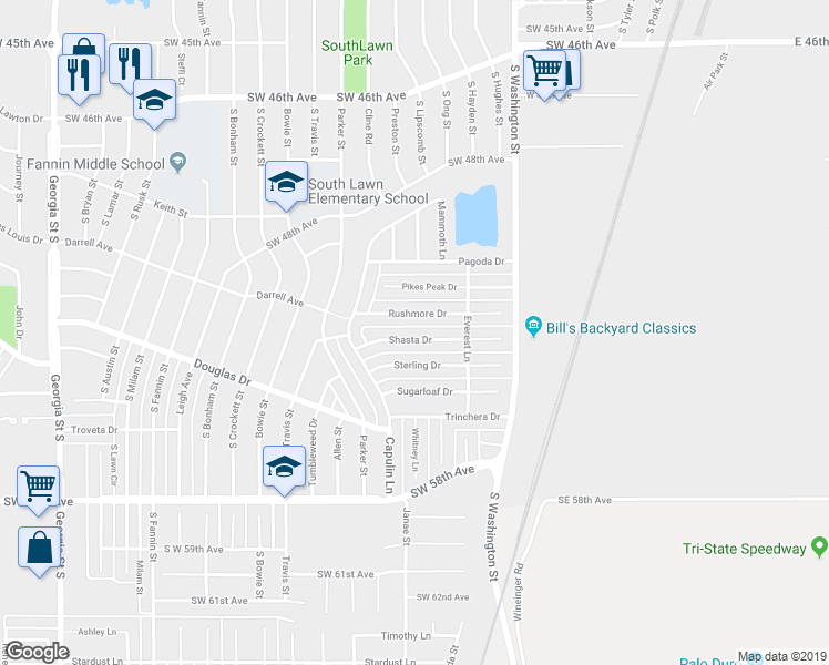map of restaurants, bars, coffee shops, grocery stores, and more near 1136 Shasta Drive in Amarillo