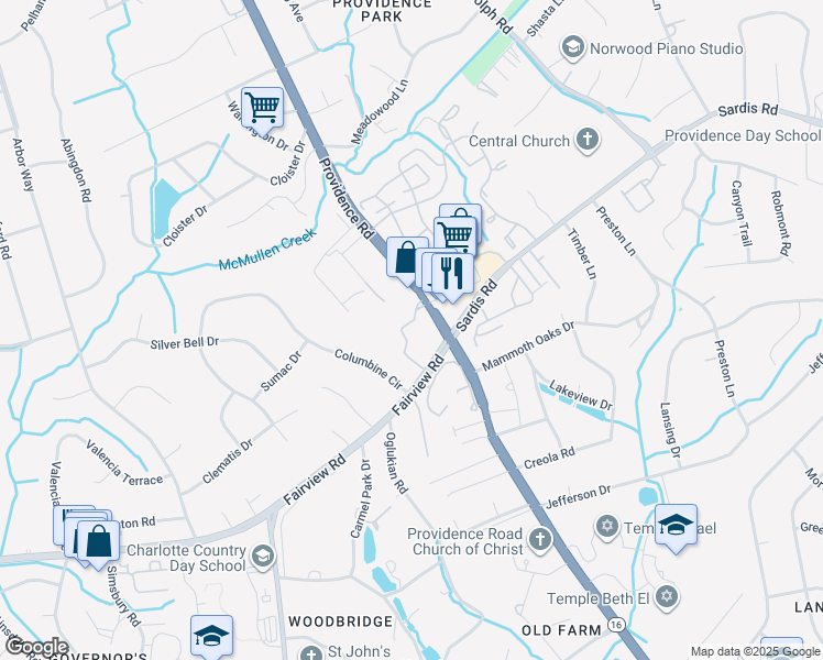 map of restaurants, bars, coffee shops, grocery stores, and more near 4208 Knob Oak Lane in Charlotte