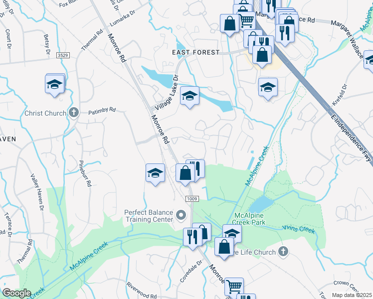 map of restaurants, bars, coffee shops, grocery stores, and more near 1908 Charleston Place Lane in Charlotte