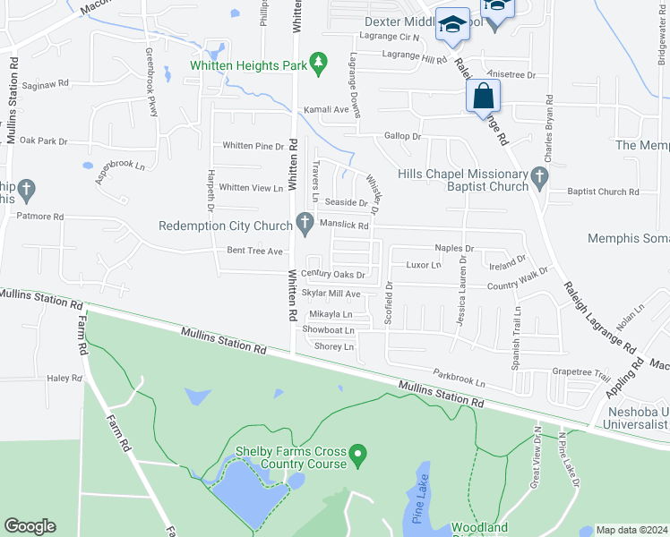 map of restaurants, bars, coffee shops, grocery stores, and more near 6850 Century Oaks Drive in Shelby County