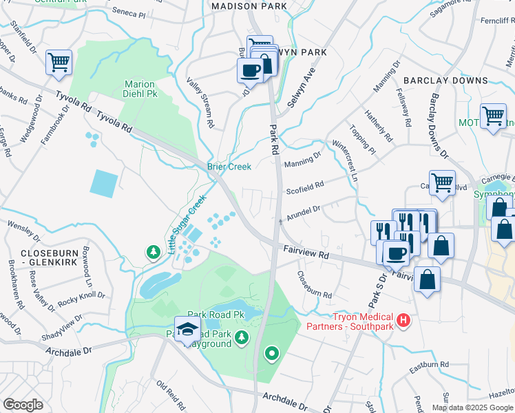 map of restaurants, bars, coffee shops, grocery stores, and more near in Charlotte
