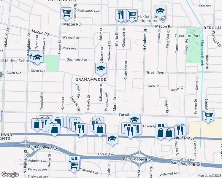 map of restaurants, bars, coffee shops, grocery stores, and more near 3848 Given Avenue in Memphis