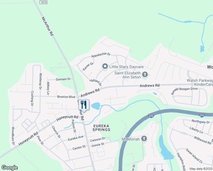 map of restaurants, bars, coffee shops, grocery stores, and more near 1174 Andrews Road in Fayetteville