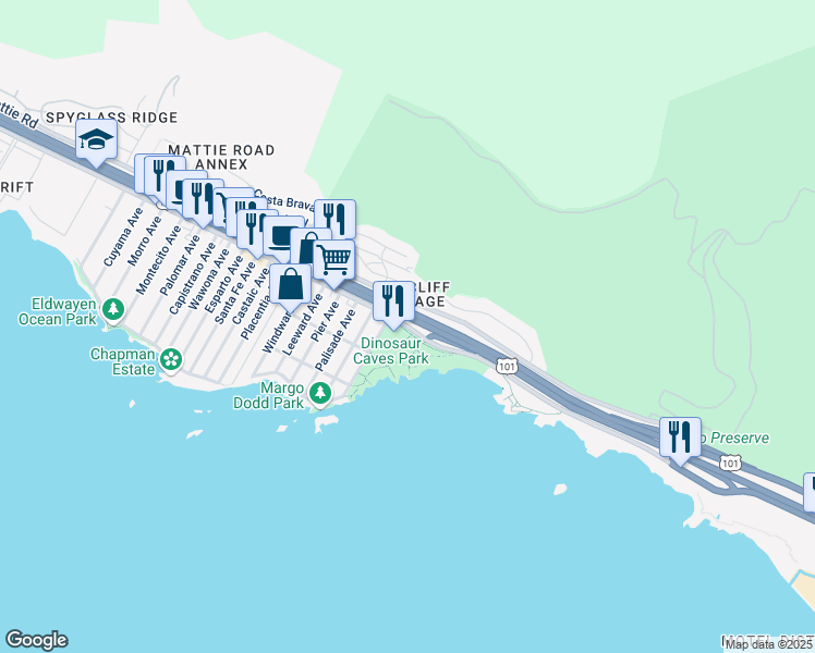 map of restaurants, bars, coffee shops, grocery stores, and more near 260 Foothill Road in Pismo Beach