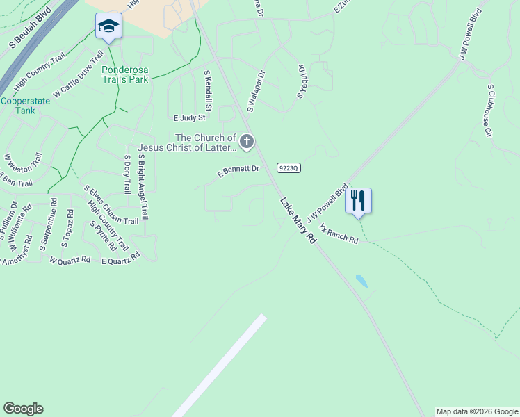 map of restaurants, bars, coffee shops, grocery stores, and more near 4439 Kathy Road in Flagstaff