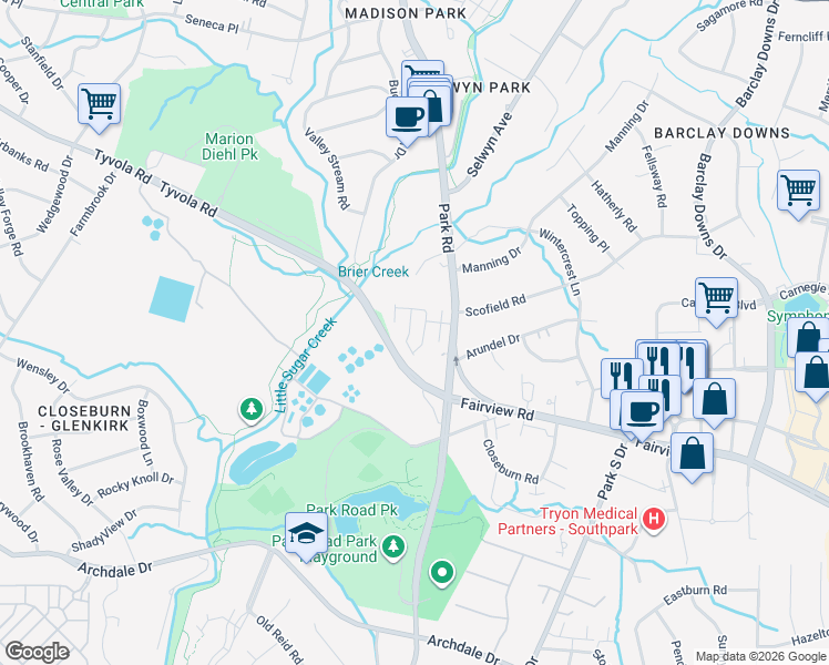 map of restaurants, bars, coffee shops, grocery stores, and more near in Charlotte