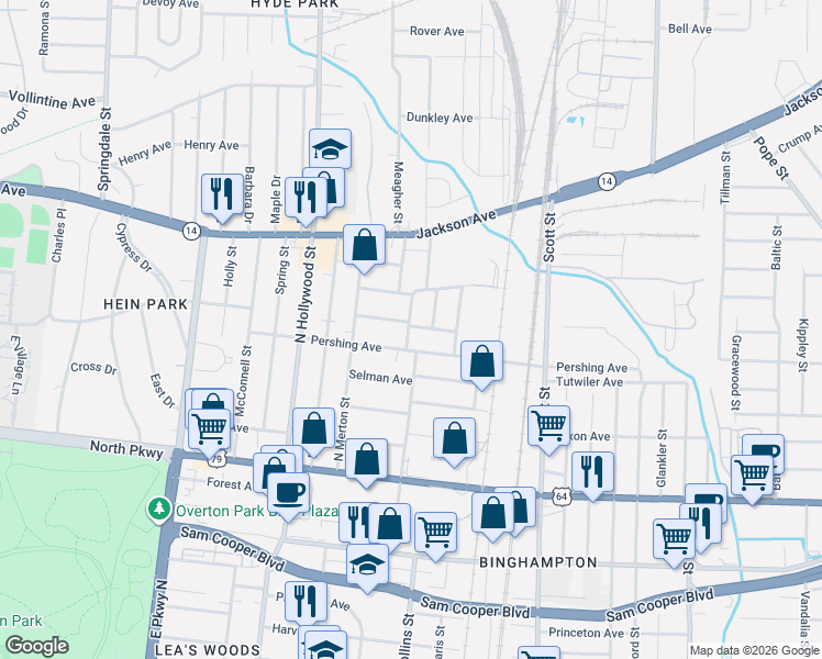 map of restaurants, bars, coffee shops, grocery stores, and more near 730 Columbia Street in Memphis