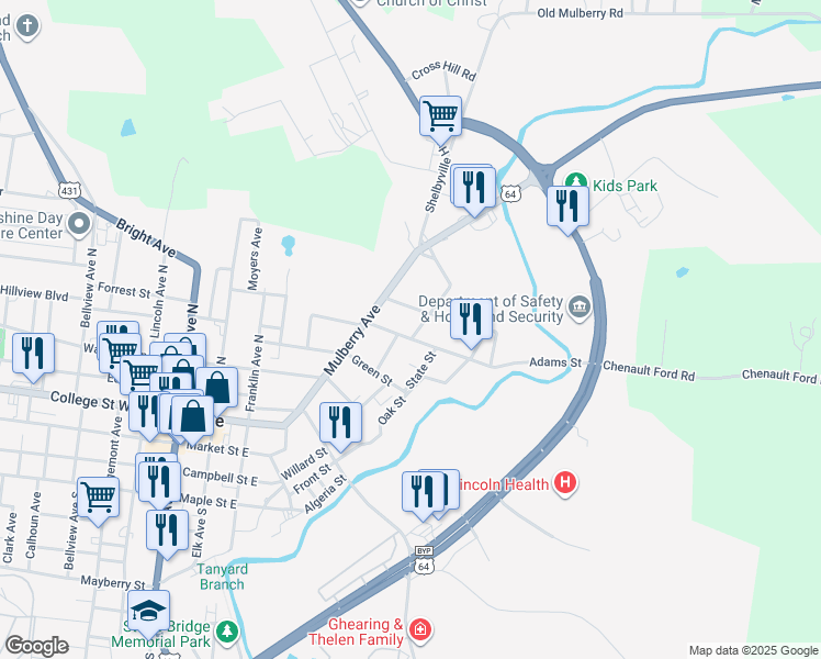 map of restaurants, bars, coffee shops, grocery stores, and more near 503 Polk Street in Fayetteville