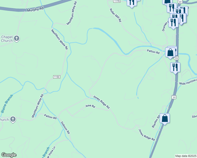 map of restaurants, bars, coffee shops, grocery stores, and more near Patton Road in Franklin