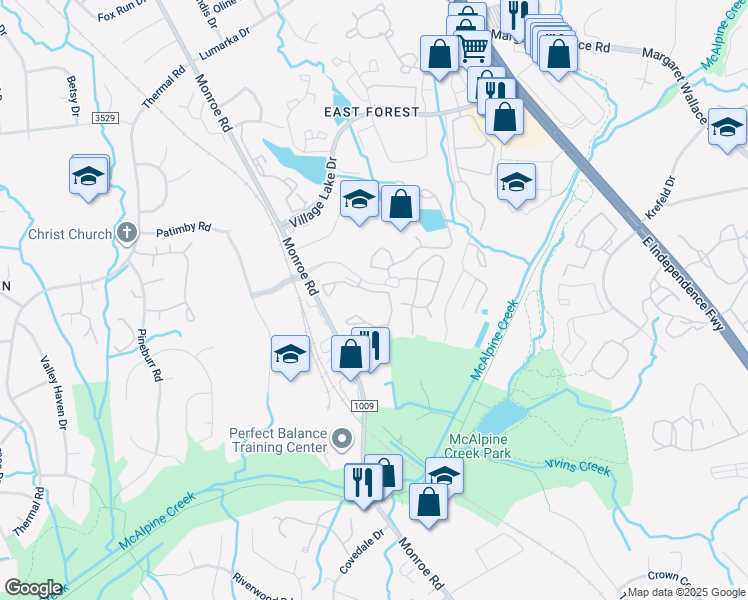 map of restaurants, bars, coffee shops, grocery stores, and more near 8340 Runaway Bay Drive in Charlotte