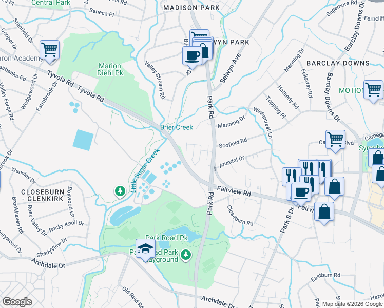 map of restaurants, bars, coffee shops, grocery stores, and more near in Charlotte