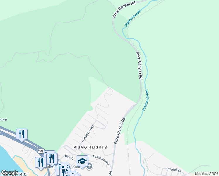 map of restaurants, bars, coffee shops, grocery stores, and more near 1261 Longview Avenue in Pismo Beach