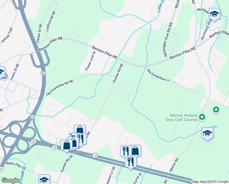 map of restaurants, bars, coffee shops, grocery stores, and more near 486-498 Durkee Road Northeast in Cleveland