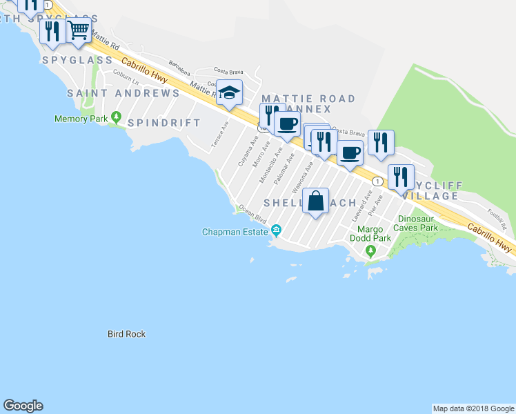 map of restaurants, bars, coffee shops, grocery stores, and more near 366 Palomar Avenue in Pismo Beach