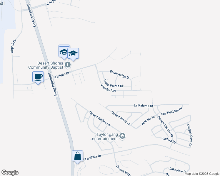 map of restaurants, bars, coffee shops, grocery stores, and more near 937 Talon Pointe Drive in Bullhead City