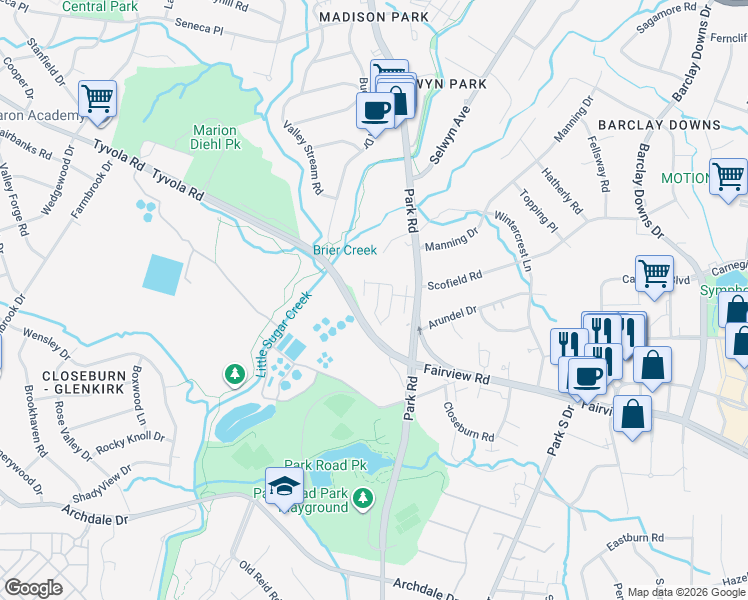 map of restaurants, bars, coffee shops, grocery stores, and more near in Charlotte