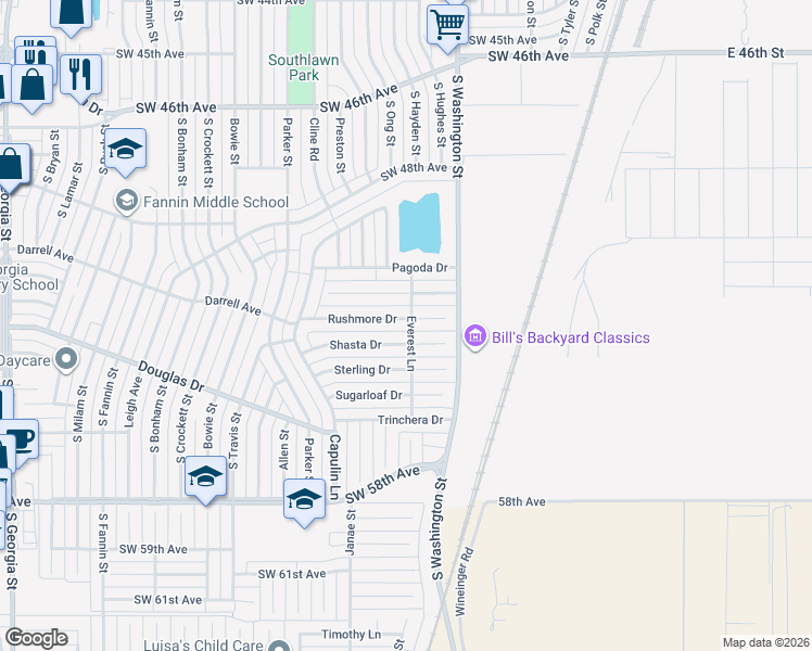 map of restaurants, bars, coffee shops, grocery stores, and more near 1101 Rushmore Drive in Amarillo