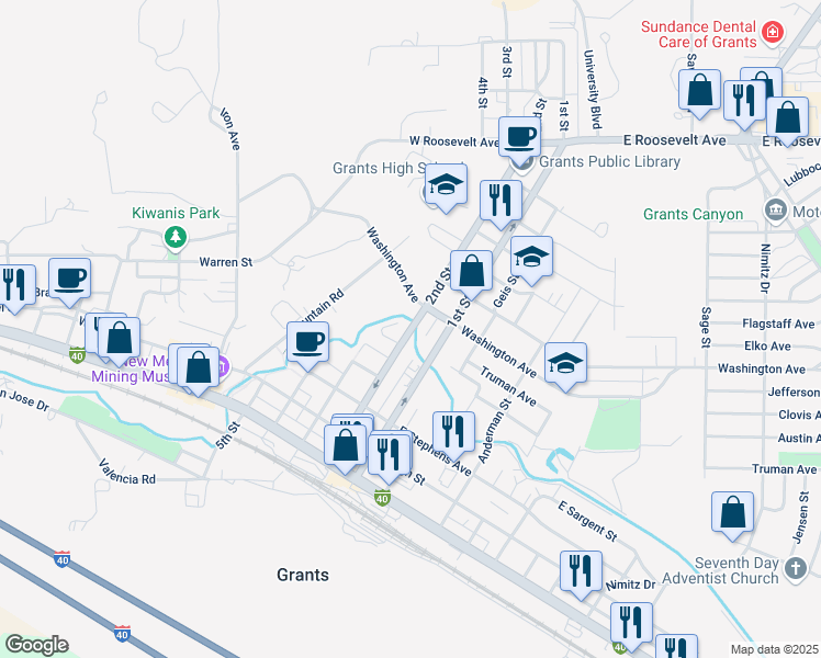 map of restaurants, bars, coffee shops, grocery stores, and more near 500 2nd Street in Grants