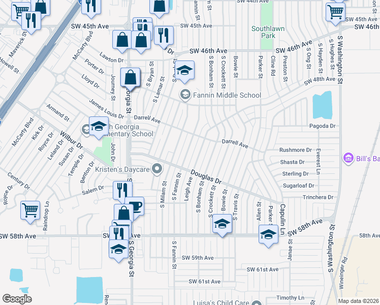 map of restaurants, bars, coffee shops, grocery stores, and more near 5006 Leigh Avenue in Amarillo