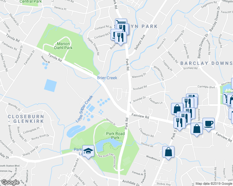 map of restaurants, bars, coffee shops, grocery stores, and more near in Charlotte