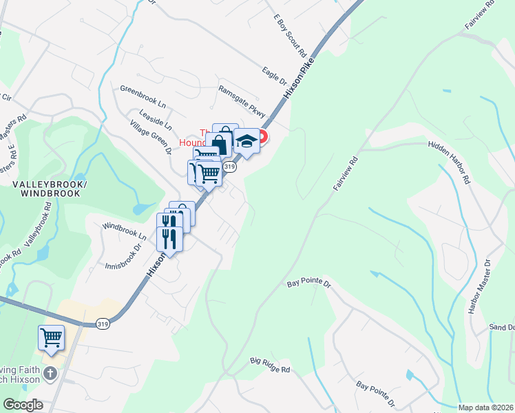 map of restaurants, bars, coffee shops, grocery stores, and more near 6422 Hixson Pike in Hamilton County