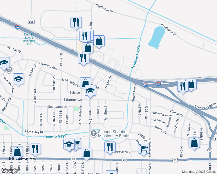 map of restaurants, bars, coffee shops, grocery stores, and more near 2155-2313 Wheeler Avenue in West Memphis