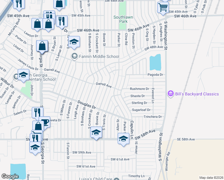 map of restaurants, bars, coffee shops, grocery stores, and more near 4924 Parker Street in Amarillo