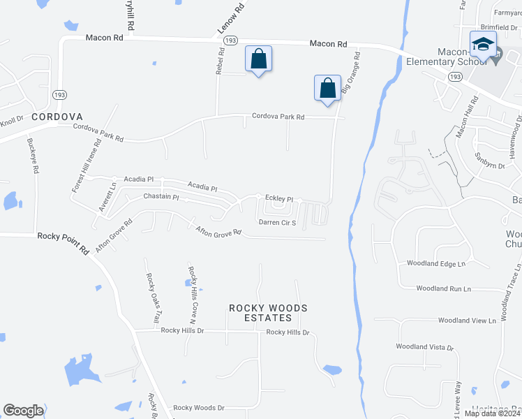 map of restaurants, bars, coffee shops, grocery stores, and more near 1090 Darren Circle West in Shelby County