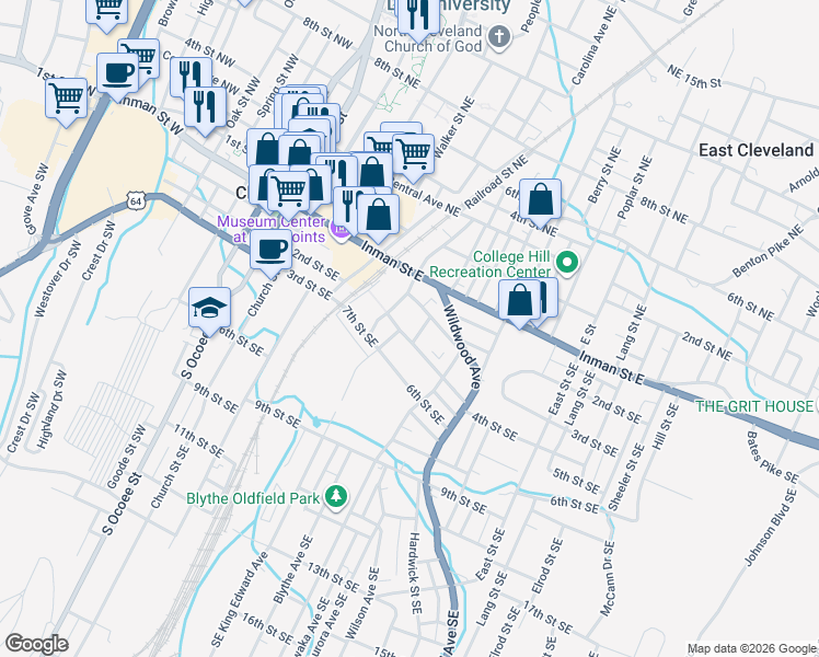 map of restaurants, bars, coffee shops, grocery stores, and more near 435 4th Street Southeast in Cleveland