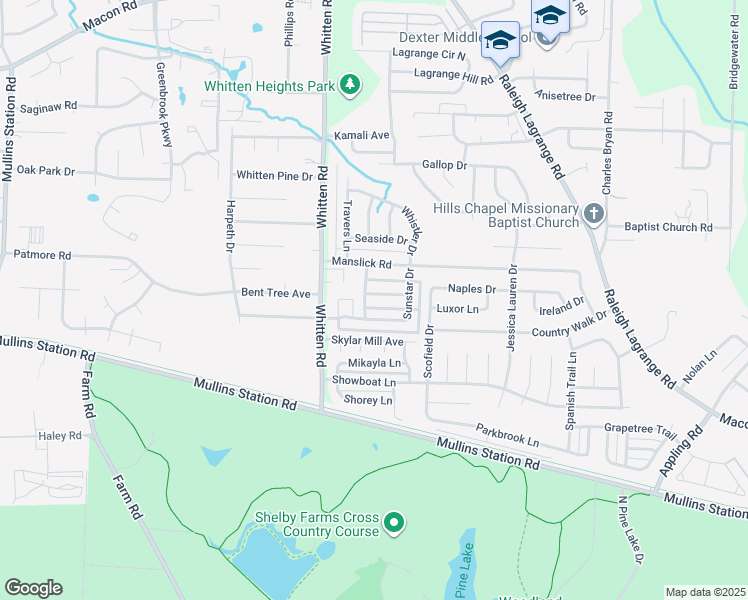 map of restaurants, bars, coffee shops, grocery stores, and more near 6840 Wrigley Drive in Shelby County